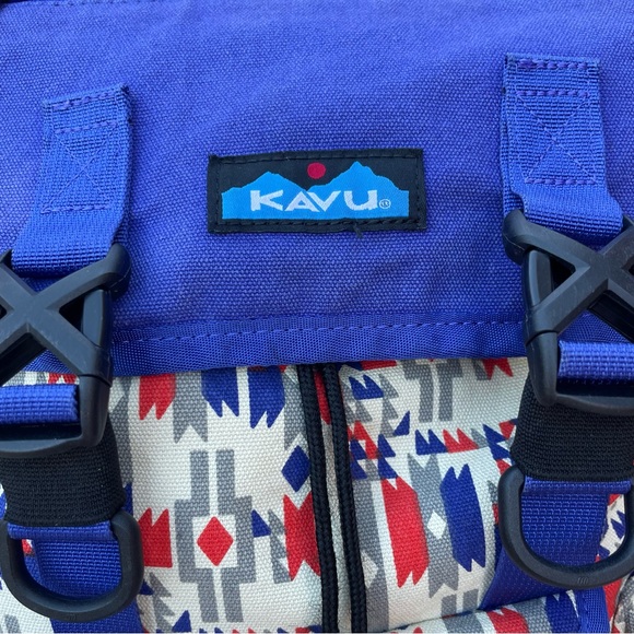 Kavu Libby Canvas Backpack in Rare Festive Indigo,/Burnt Orange Aztec Design - Picture 3 of 13